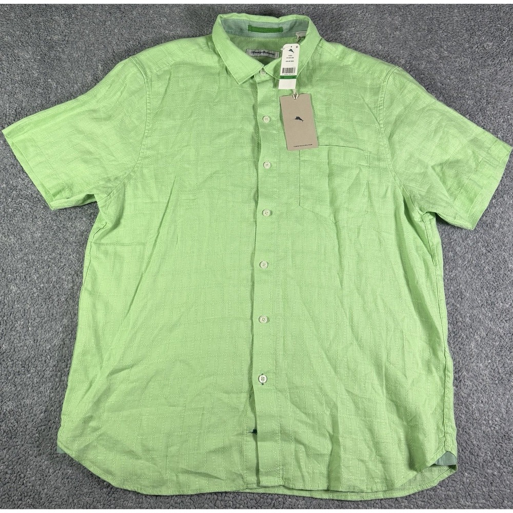 NWT Tommy Bahama Costa Sera Mens L 100% Linen Button Up Short Sleeve Shirt Green